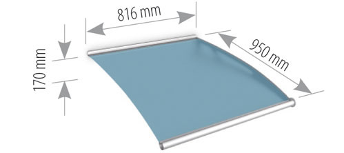 1916mm extension stainless steel and glass canopy technical drawing