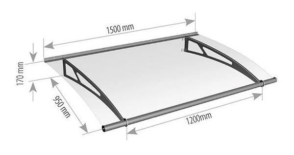 1500mm stainless steel and glass canopy technical drawing