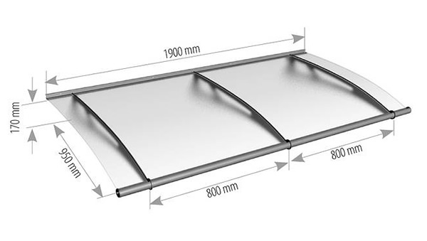1900mm stainless steel and glass canopy technical drawing