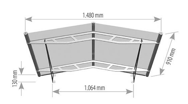 1500mm gable stainless steel and glass canopy technical drawing